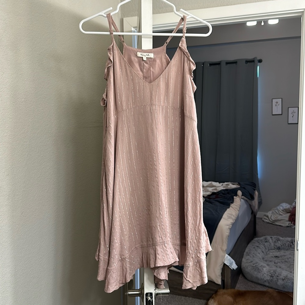 Pink Mini Dress with Metallic Detailing - Size L